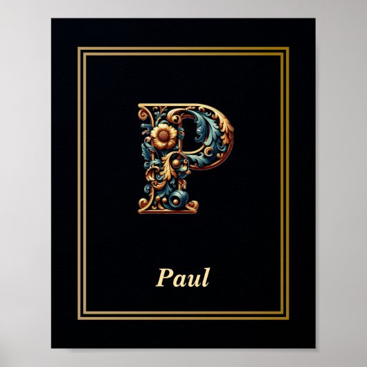 Luxury Baroque Letter P Monogram Poster  ポスター (正面)