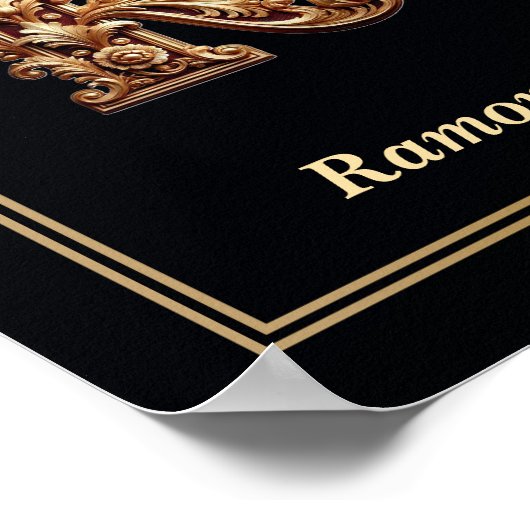 Luxury Baroque Letter R Monogram Poster  ポスター (角)