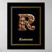 Luxury Baroque Letter R Monogram Poster  ポスター (正面)