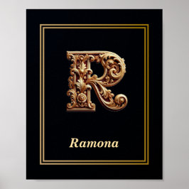Luxury Baroque Letter R Monogram Poster  ポスター
