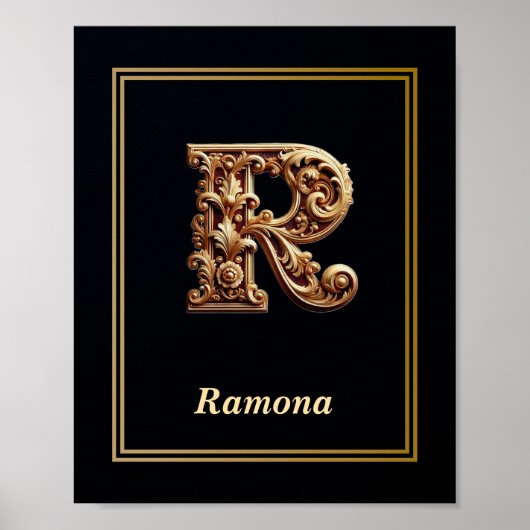 Luxury Baroque Letter R Monogram Poster  ポスター (正面)