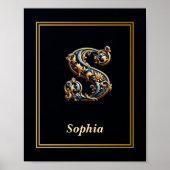 Luxury Baroque Letter S Monogram Poster  ポスター (正面)