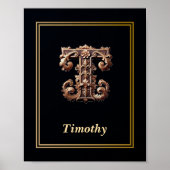 Luxury Baroque Letter T Monogram Poster  ポスター (正面)
