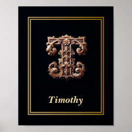 Luxury Baroque Letter T Monogram Poster  ポスター