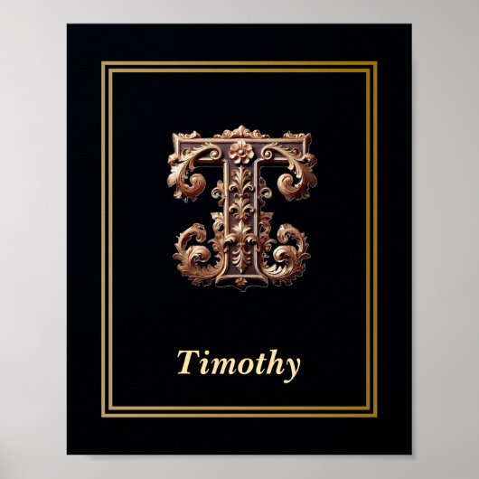 Luxury Baroque Letter T Monogram Poster  ポスター (正面)