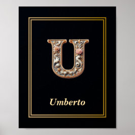 Luxury Baroque Letter U Monogram Poster  ポスター