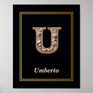 Luxury Baroque Letter U Monogram Poster  ポスター