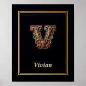 Luxury Baroque Letter V Monogram Poster  ポスター (正面)