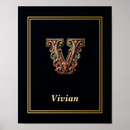 Luxury Baroque Letter V Monogram Poster  ポスター