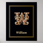 Luxury Baroque Letter W Monogram Poster  ポスター (正面)