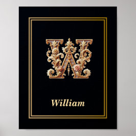 Luxury Baroque Letter W Monogram Poster  ポスター