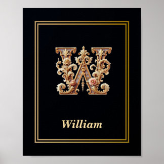 Luxury Baroque Letter W Monogram Poster  ポスター