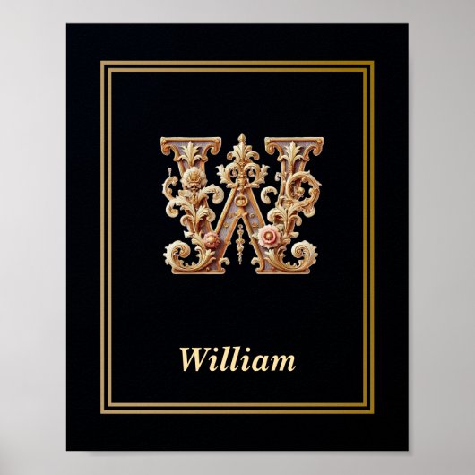 Luxury Baroque Letter W Monogram Poster  ポスター (正面)