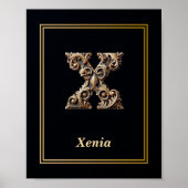 Luxury Baroque Letter X Monogram Poster  ポスター (正面)
