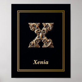 Luxury Baroque Letter X Monogram Poster  ポスター