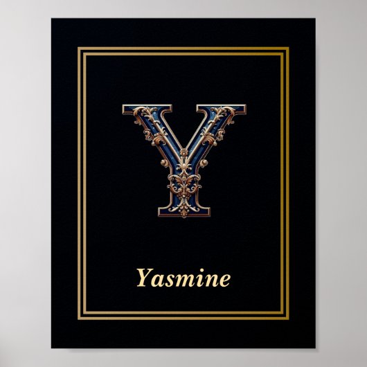 Luxury Baroque Letter Y Monogram Poster  ポスター (正面)