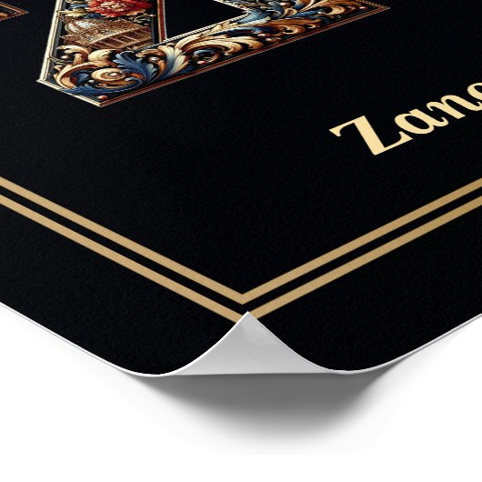 Luxury Baroque Letter Z Monogram Poster  ポスター (角)