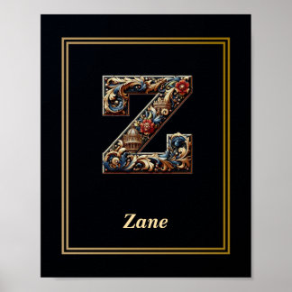 Luxury Baroque Letter Z Monogram Poster  ポスター