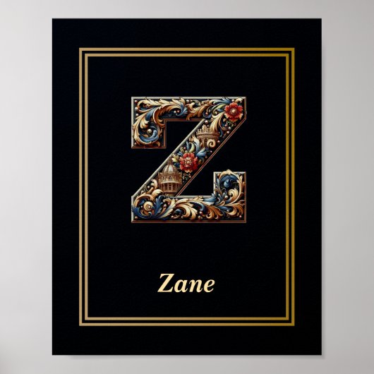 Luxury Baroque Letter Z Monogram Poster  ポスター (正面)