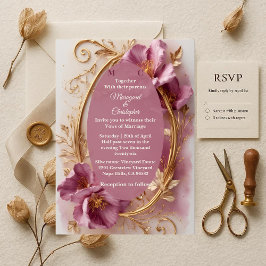 Luxury Baroque Opulent Mulberry Tulip Gold Wedding 招待状