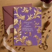 Luxury Baroque Opulent Purple Tulips Gold Wedding 招待状