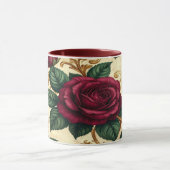Luxury Baroque Roses Design - Burgundy Cream Flowe マグカップ (中央)