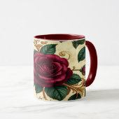 Luxury Baroque Roses Design - Burgundy Cream Flowe マグカップ (正面右)