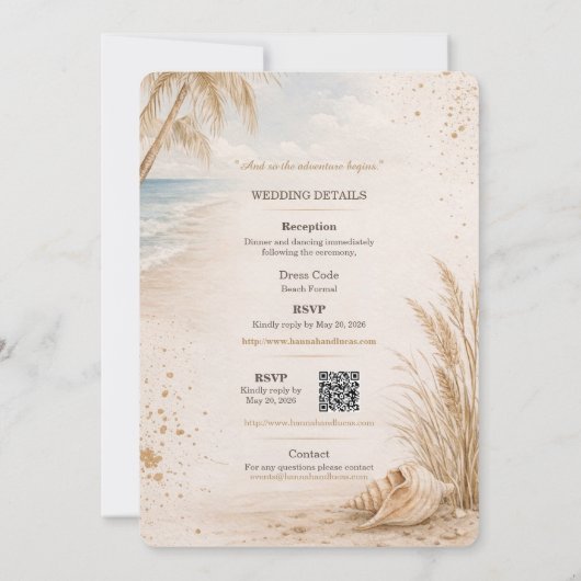 Luxury Beach Wedding Invitation Template 招待状 (裏面)