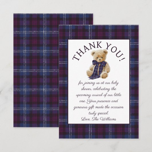 Luxury Bear Bow Bow Baby Shower サンキューカード (正面/裏面)