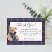 Luxury Bear Plaid Bow Baby Shower  サンキューカード (スタンド正面)