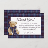 Luxury Bear Plaid Bow Baby Shower  サンキューカード (正面/裏面)