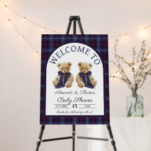 Luxury Bear Twins Baby Shower Welcome Sign