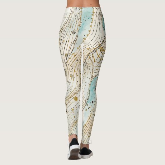 Luxury, Beautiful Gold Beigi Soft Blue Pattern レギンス (裏面)
