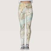 Luxury, Beautiful Gold Beigi Soft Blue Pattern レギンス (正面)