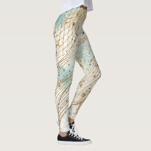 Luxury, Beautiful Gold Beigi Soft Blue Pattern レギンス (右)