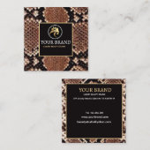Luxury Beauty Salon Brand Brown Snake Skin スクエア名刺 (正面/裏面)