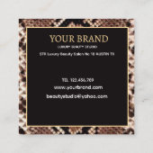 Luxury Beauty Salon Brand Brown Snake Skin スクエア名刺 (裏面)