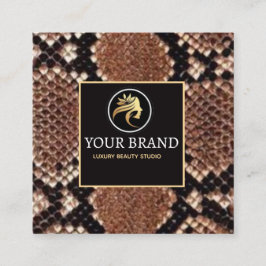 Luxury Beauty Salon Brand Brown Snake Skin スクエア名刺