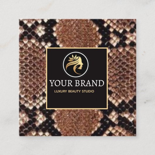 Luxury Beauty Salon Brand Brown Snake Skin スクエア名刺 (正面)