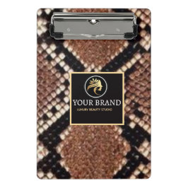 Luxury Beauty Salon Brand Brown Snake Skin ミニクリップボード