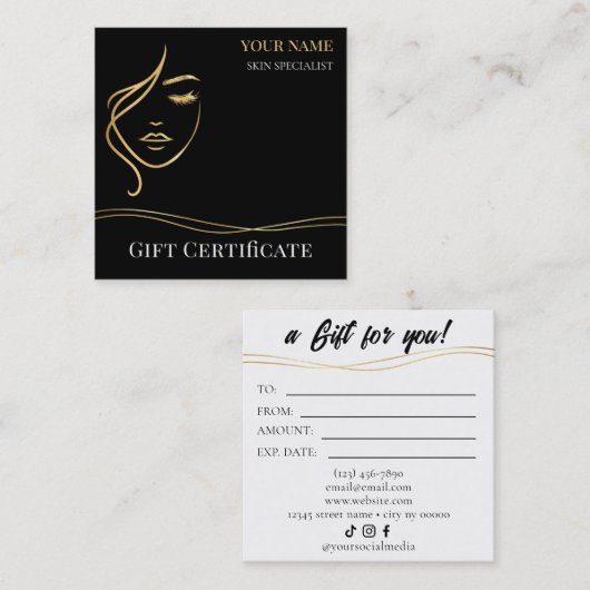 Luxury Beauty Skin Care Gift Certificate Card ロイヤリティカード (正面/裏面)