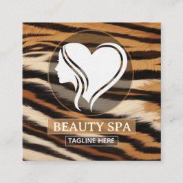 Luxury Beauty Spa Logo Elegant Tiger Print Salon スクエア名刺