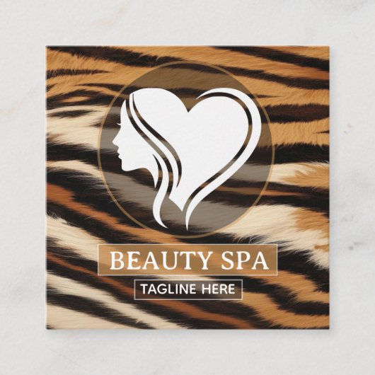 Luxury Beauty Spa Logo Elegant Tiger Print Salon スクエア名刺 (正面)