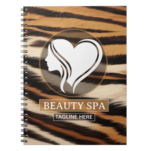 Luxury Beauty Spa Logo Elegant Tiger Print Salon ノートブック (正面)