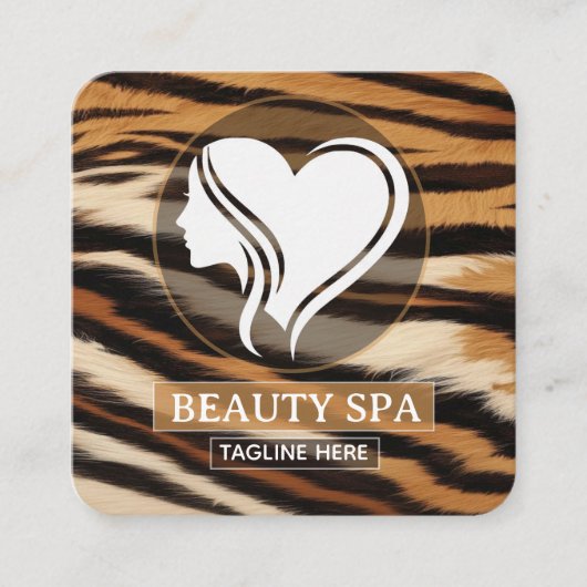 Luxury Beauty Spa Logo Elegant Tiger Print Salon 予約カード (正面)