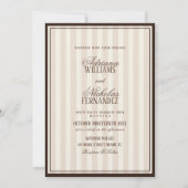 Luxury Beige Espresso Stripes Wedding 招待状 (正面)
