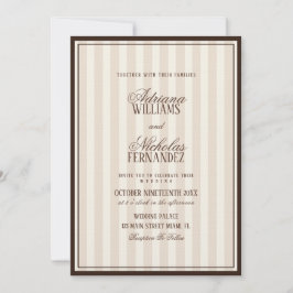 Luxury Beige Espresso Stripes Wedding 招待状
