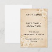 Luxury Beige & Gold Save the Date Card セーブザデート (正面/裏面)