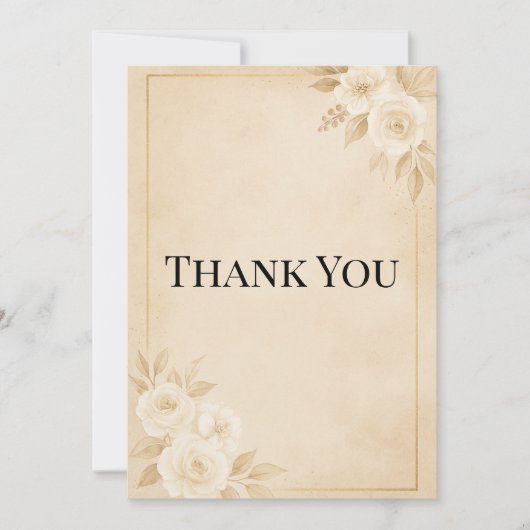 Luxury Beige & Gold Wedding Thank You Card サンキューカード (正面)