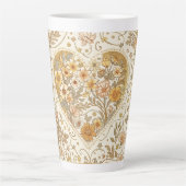 Luxury, , Beigi Gold Yellow ,Love Heart Flowers カフェラテマグ (正面)